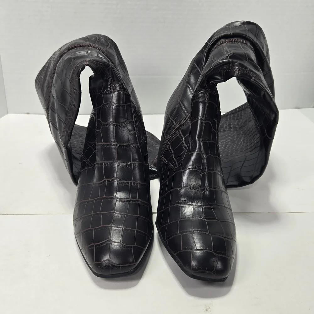 Franco Sarto Faux Leather Crocodile Alligator Mulberry Over Knee Boots Size 6